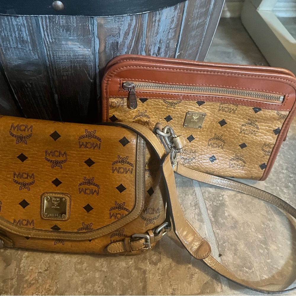 MCM Bundle Cognac and Black Logo Crossbody Bag And Clutch